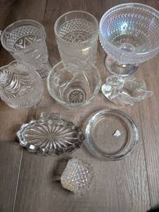 lot 2021 image: Lot of 9 Assorted Glass Tableware Dishes Bowls Cups Stemware