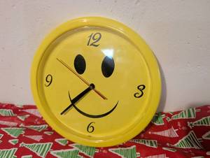 lot 2501 image: Goubert 1 Crock Wall Clock Yellow Smiley Face