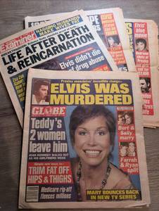 lot 3002 image: Globe and National Examiner tabloid magazines lot, Elvis coverage