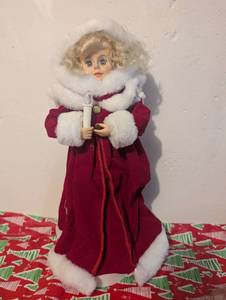 lot 4504 image: Holiday Doll with White Fur Trim Red Velvet Dress&nbsp