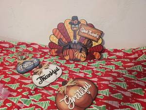 lot 4550 image: Thanksgiving Fall Decor Set Turkey Pumpkin Ornaments 4-Piece