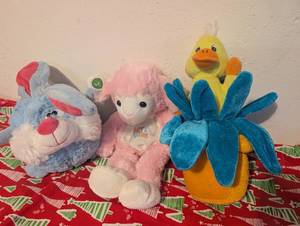 lot 4575 image: Easter Plush Toy Lot Bunny Duck Flower 3 Pieces