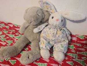 lot 4576 image: Stuffed Plush Bunny Rabbit with Floral Outfit Two Pieces