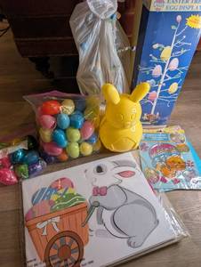 lot 4580 image: Easter Bunny Basket and Egg Hunt Set with Decorations and Plastic Eggs