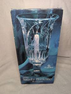 lot 4601 image: St. George Nativity Hurricane Two Piece Fine Lead Crystal Candle Holder