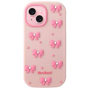 lot 540 image: Mouzor Cute Phone Case Compatible with iPhone 1314 15, Bow 3D Cartoon Soft Silicone Heavy Duty Protection Shockproof Cases Cover for Girls Women, Light Pink - Retail $7