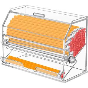 lot 546 image: Pinkunn 1 Pcs Acrylic Pencil Dispenser Holder with Lid Rolling Knob - Retail $28
