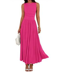 lot 548 image: BTFBM Summer Maxi Dresses for Women Sleeveless Casual Dress,Rose Red,L - Retail $43