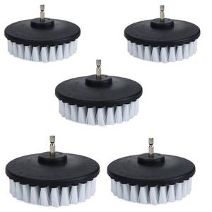 lot 550 image: 5 Piece 4 inch Drill Brush Soft Bristle White Quick Change Shaft Soft Bristle Power Scrubber Brush Set for Cleaning Car, Boat, Seat, Carpet, Upholstery and Shower Door - Retail $16