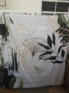 lot 555 image: Baccessor Linen Shower Curtain Tropical Green Leaf Shower Curtains Botanical Banana Monstera Leaf Palm Tree Water Repellent Heavy Duty Fabric Cloth Shower Curtain for Bathtubs Hotel 72 W X 72 L Inch - Retail $28