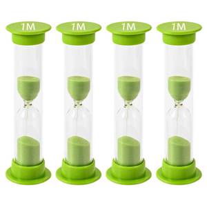 lot 558 image: TeacherFav Sand Timer for Kids - 1 Minute Set of 4 Hour Glass - Green Color- Acrylic Covered for Classroom, Home & Kids Room - Retail $8
