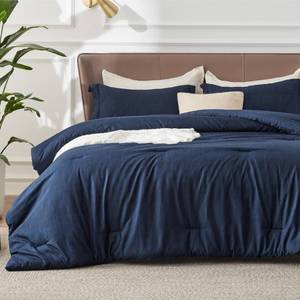 lot 560 image: Bedsure Navy Full Size Comforter Set, Soft Cationic Dyed Bedding Set 3 Pcs - Retail $47