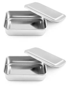lot 575 image: QWORK Stainless Steel Instrument Box, 2 Pack 6 x 4 x 1.69 Inches, Heavy Duty Metal Storage Case with Removable Lid for Laboratory, Workshop & Small Part Organization �� Rectangular Tool Tray - Retail $12