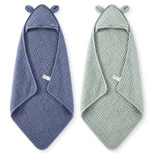 lot 583 image: Momcozy 6-Layer Muslin Cotton Baby Towels with Hood, 32x32 Inch, Blue - Retail $22