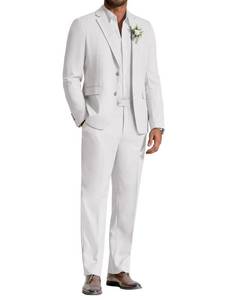 lot 589 image: COOFANDY Mens Linen Suits 2 Piece Regular Fit Suits Set Casual Lightweight Blazer Jacket and Pants for Summer Wedding White 42W Pants 46 Jacket - Retail $88