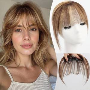 lot 636 image: HAIRCUBE Bangs Hair Clip in Bangs 100% Real Human Hair Bangs Clip in Hair Extensions Fake Bangs Air Bangs Hairpieces for woman with Temples 3 Secure Clips in Full Fringe (T44BC#) - Retail $35