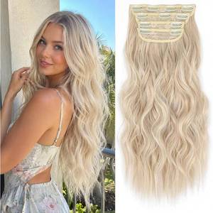lot 638 image: Clip in Long Wavy Synthetic Hair Extension 20 Inch 4PCS Ash Brown Mixed Light Blonde Hairpieces Fiber Thick Double Weft Hair Extension for Women(4pcs, 20Inch, Ash Brown Mixed Light Blonde) - Retail $14