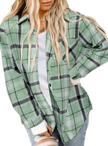 lot 658 image: Asiertiy Womens Buffalo Plaid Flannel Shirt Button Down Blouses Tops S - Retail $20