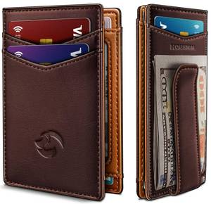lot 659 image: Housmai Magnetic Closure Slim Wallet for Men with Money Clip Gift Boxed,Genuine Leather Front Pocket Wallet, 3.9x 2.7, RFID Blocking - Retail $17