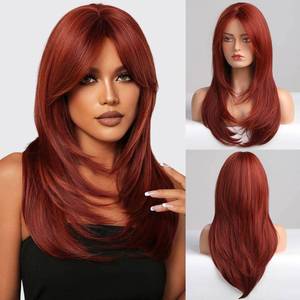 lot 667 image: HAIRCUBE Red Wigs for Women,Long Layered Wigs with Bangs Heat Resistant Synthetic Fibre Wigs(pelucas de cabello natural) - Retail $28