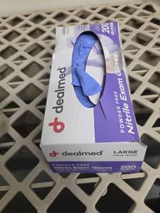 lot 674 image: Dealmed Nitrile Exam Gloves - Latex Free - Large - 200 Count - Retail $18