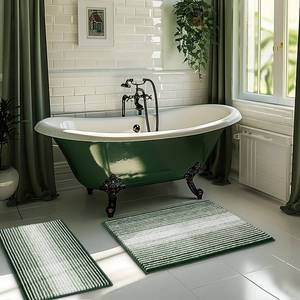 lot 690 image: BSICPRO Bathroom Rugs Sets 2 Piece, Non Slip Striped Bath Mat, Hunter Green - Retail $25