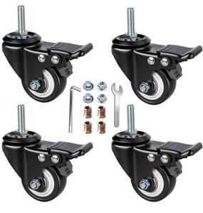 lot 696 image: AAGUT 2 Stem Caster Wheels, 38-16 x 1 Swivel Rubber Wheels, 4 Pack - Retail $21