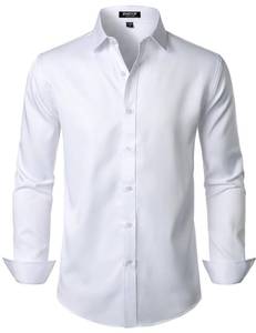 lot 707 image: JEMITOP Mens Stretch Wrinkle Free Dress Shirts Formal Wedding Prom Long Sleeve Slim Fit Button Down Shirt Solid White XL - Retail $15