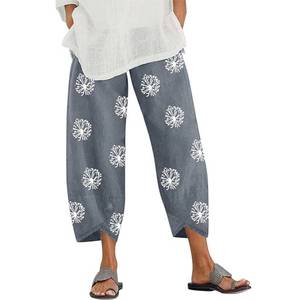 lot 714 image: WODOLL Cotton Linen Capri Pants for Womens Summer Casual Elastic Waist Pant Large - Retail $34