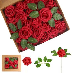 lot 719 image: LOKIPA Artificial Rose Flowers, 50 PCS Foam Red Roses Flowers Real Looking Artificial Foam Fake Roses with Stems Decoration DIY for Wedding Bouquets, Arrangements Party Home Decorations (Red, 50PCS) - Retail $17