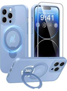 lot 727 image: FNTCASE for iPhone 14 Pro Case with 360 Spin Magnetic Stand Light Blue - Retail $18
