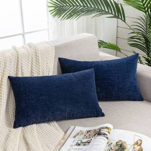 lot 742 image: GAWAMAY Lumbar Support Pillow Decorative Rectangle Throw Pillow Covers 12x20 Inch Set of 2, Soft Chenille Pillowcase for Living Room Bedroom Sofa Couch Cushion Cover Navy Blue 30x50cm (ONLY Covers) - Retail $18