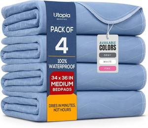 lot 761 image: 4 Pack Waterproof Reusable Heavy Absorbency Incontinence Bed Pads 34x36 - Retail $23
