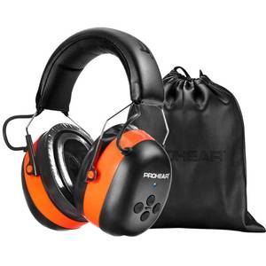 lot 762 image: PROHEAR 037 Gel Ear Pads Bluetooth 6.0 Hearing Protection Headphones,1100mAh Rechargeable Battery for 120H Playtime Perfect for Mowing Workshops Snowblowing - Orange - Retail $49