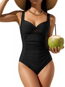 lot 770 image: Aidonger One Piece Swimsuits for Women Tummy Control Ruched Twist Front Bathing Suits Vintage V Neck Swimwear Black M - Retail $5,728