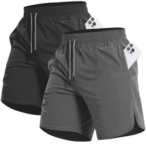 lot 774 image: CANGHPGIN 2 Pack Mens Running Athletic Shorts 7 Quick Dry Sports Gym Shorts with Pockets, Lightweight Exercise Workout Shorts Men BlackDark Grey L - Retail $27