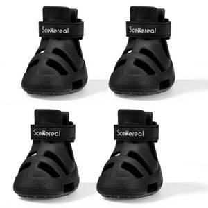 lot 782 image: SCENEREAL Dog Shoes for Hot Pavement, Non-Slip Breathable Perforated Boots for Small Medium Large Dogs, EVA Pet Paw Protectors with Adjustable Straps for Summer, Easy Cleaning, Black Size 7 - Retail $37