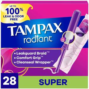 lot 789 image: Tampax Radiant Tampons, Super Absorbency, with Leakguard Braid, Unscented, 28 Count - Retail $8