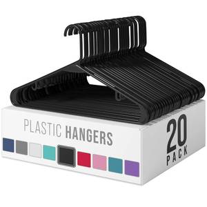 lot 800 image: Plastic Hangers 20 Pack Black - Clothes Hangers - Makes The Perfect Coat Hanger and General Space Saving Hangers for Closet and New Apartment Essentials - Percheros Ganchos para Colgar Ropa Hangars - Retail $15