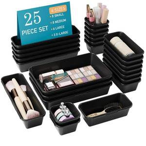lot 803 image: Kutesna 25 PCS Drawer Organizers Set, 4 Size Plastic Storage Bins��Black �� - Retail $10