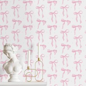 lot 813 image: MotiMind Pink Bow Wallpaper 15.75 x 197 Girly Peel and Stick Wall Paper - Retail $20