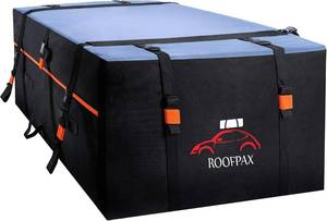 lot 817 image: RoofPax 23 cft. Extra Waterproof Rooftop Cargo Carrier Bag, Double Weatherproof Zippers,10 Heavy-Duty Tie-Down Straps fit Cars withWithout a Rack or Side Rails, Safety Hooks Included - Retail $151