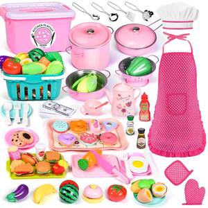 lot 838 image: PRE OWNED, MAY OR IS MISSING PIECES Play Kitchen Accessories, Kids Kitchen Playset, Pretend Play Food - Retail $40