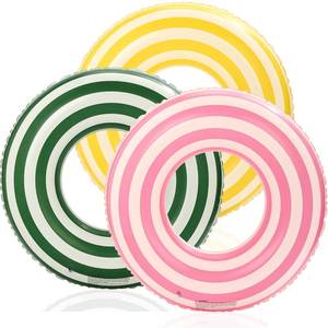 lot 857 image: Inflatable Pool Floats Adults - 3 Pack Floaties Pool Tubes Swim Rings Striped Green Pink Yellow Inflatable Pool Float for Swimming Pool Party Lake Beach Adults (Striped-3pcs, Large-32 inch) - Retail $23