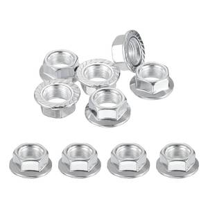lot 871 image: PATIKIL M12x1mm Serrated Flange Hex Lock Nuts, 10Pcs Metric Fine Thread Carbon Steel Non-Slip Hexagon Flange Nut Fasteners for Machinery Manufacturing Industrial DIY Use, Silver - Retail $7