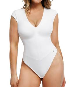 lot 872 image: Popilush Womens Shapewear Bodysuit Deep V Going Out Top White L - Retail $30