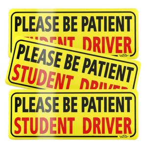 lot 879 image: JUSTTOP 3pcs Student Driver Magnet for Car, Please Be Patient Student Driver, New Drivers Sticker Safety Warning, Magnetic Reflective Rookie Driver Bumper Sticker (Black&Red) - Retail $4