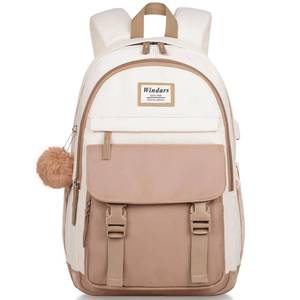 lot 881 image: WINDARS School Backpack for Teen Girls, Cute College Backpacks for Women Students Aesthetic Bookbag Large 17.3 Inch Laptop Bag Middle School Travel Back Pack (Khaki Beige) - Retail $25