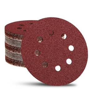 lot 886 image: 52 Pack 5 Inch 8-Hole Hook and Loop Sanding Discs Sandpaper Red Round 120 Grit Sandpaper for Random Orbital Sander - Retail $7
