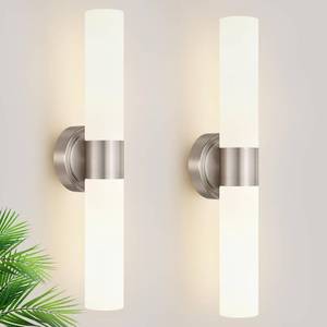 lot 893 image: Meybiok Hardwired Wall Sconces Set of Two, Modern Bathroom Sconces Wall Lighting with Milky White Glass, Brushed Nickel Sconces Wall Decor Set of 2 for Bathroom Mirror Bedroom Living Room Hallway - Retail $88